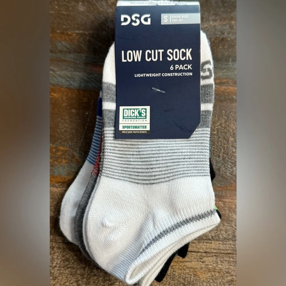 DSG Low Cut Socks 6 Pk Small 13K-4Y Athletic Lightweight Black White Gray NIP